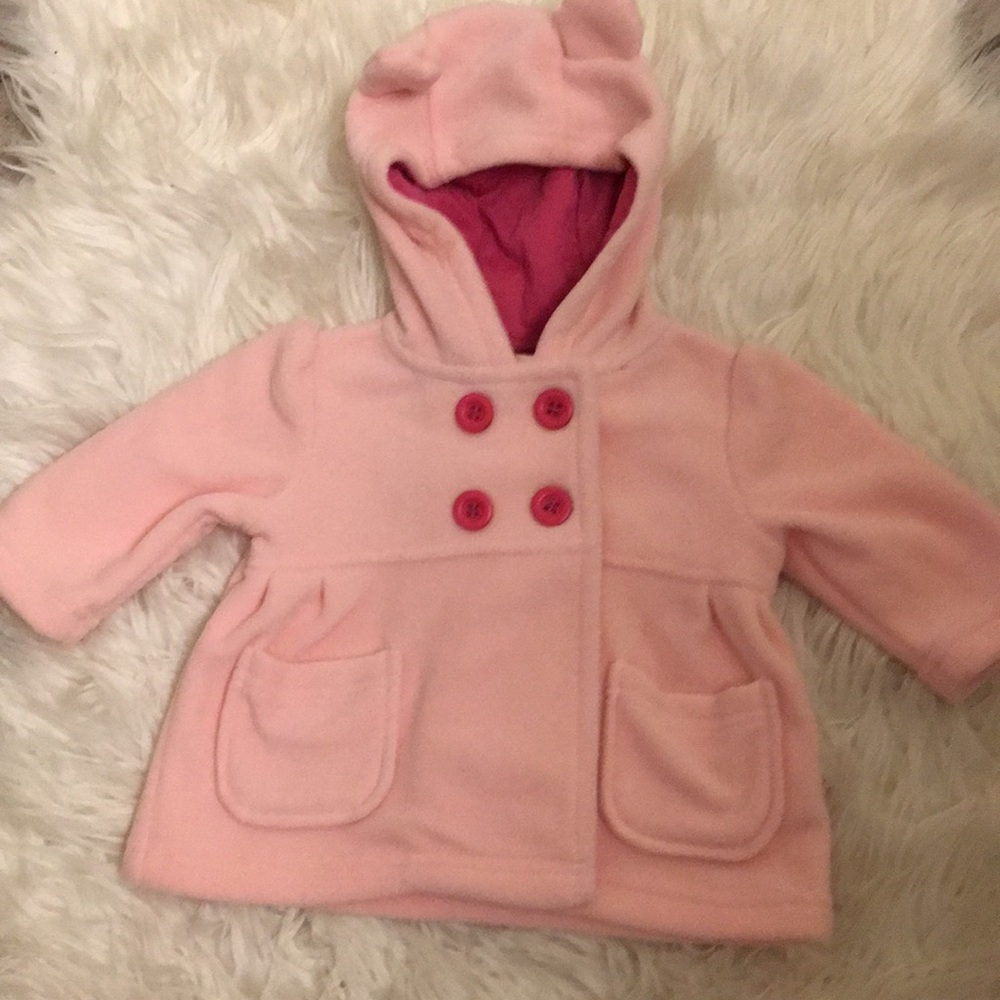 Girls QT Pink Fleece Hooded Jacket Size 3/6 Months